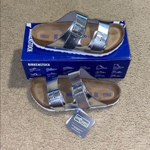 Birkenstock Arizona Silver Natural Leather Size 8